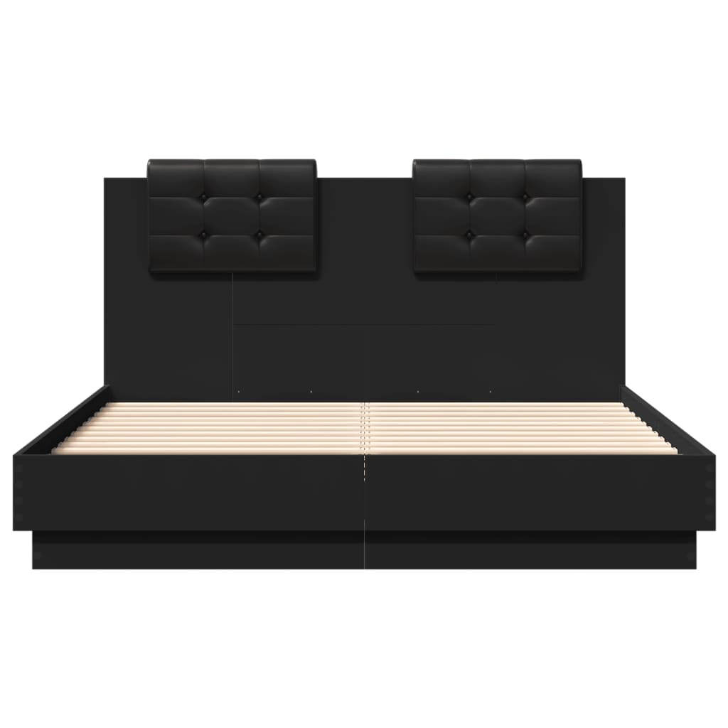 vidaXL Bed Frame with Headboard and LED Lights Black 135x190 cm Double