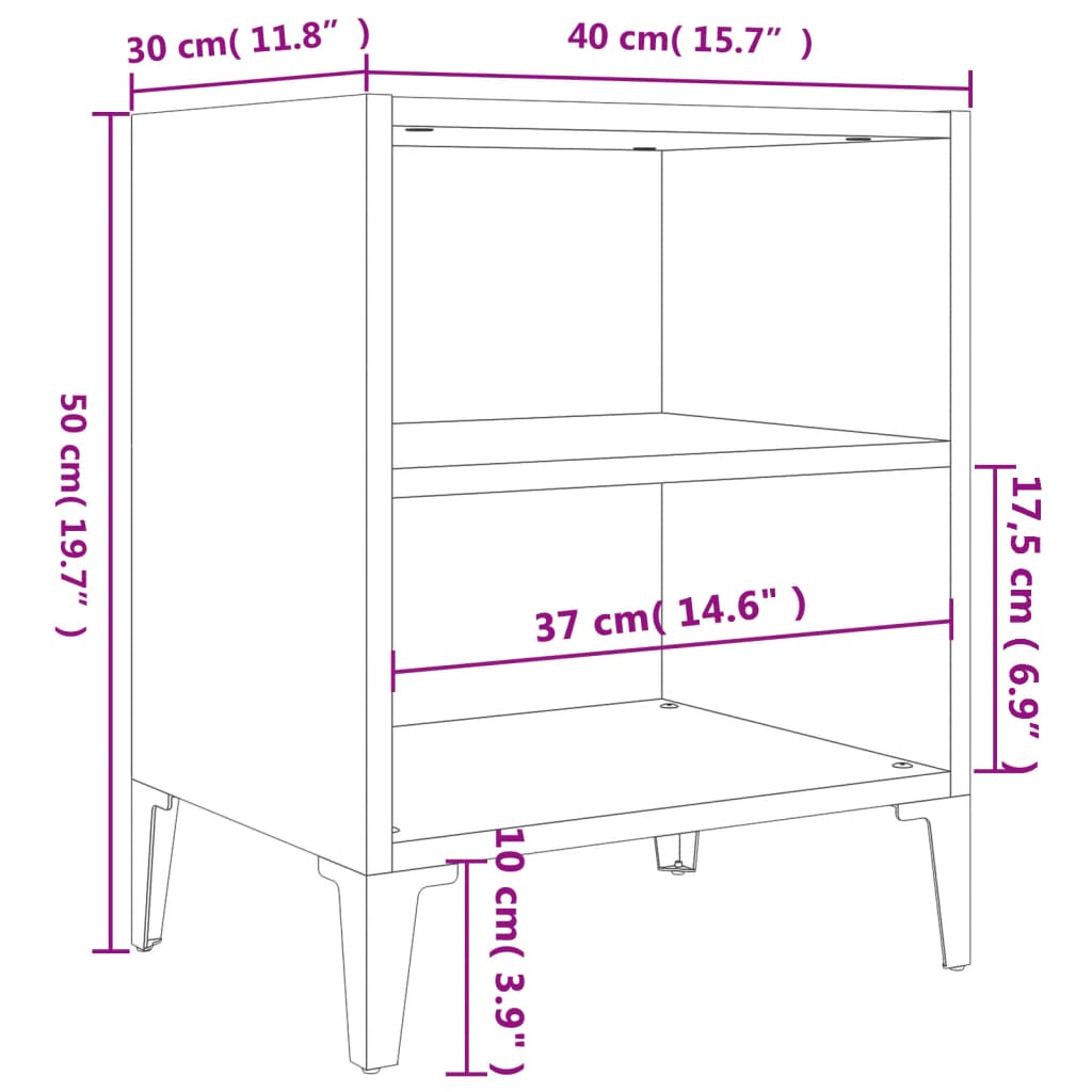vidaXL Bed Cabinets with Metal Legs 2 pcs Black 40x30x50 cm