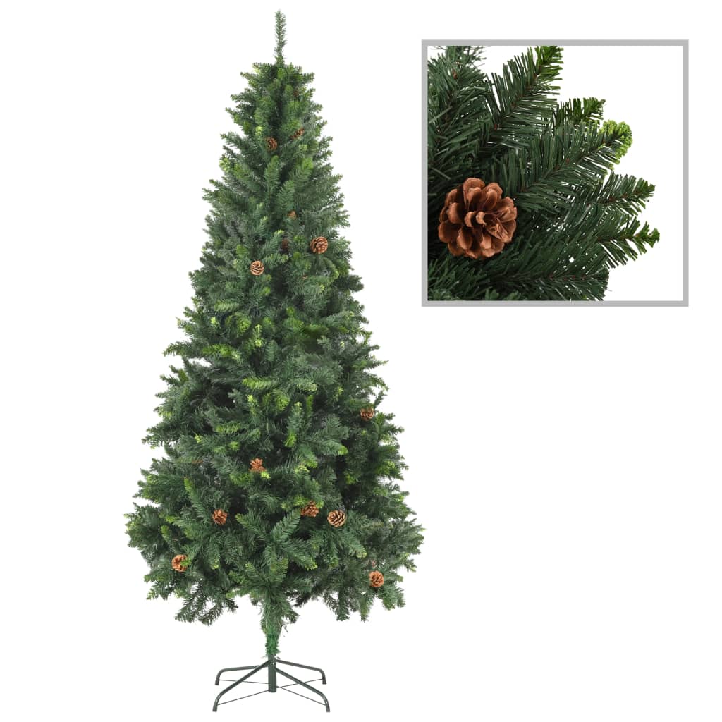 vidaXL Artificial Pre-lit Christmas Tree with Ball Set&Pine Cones 210 cm