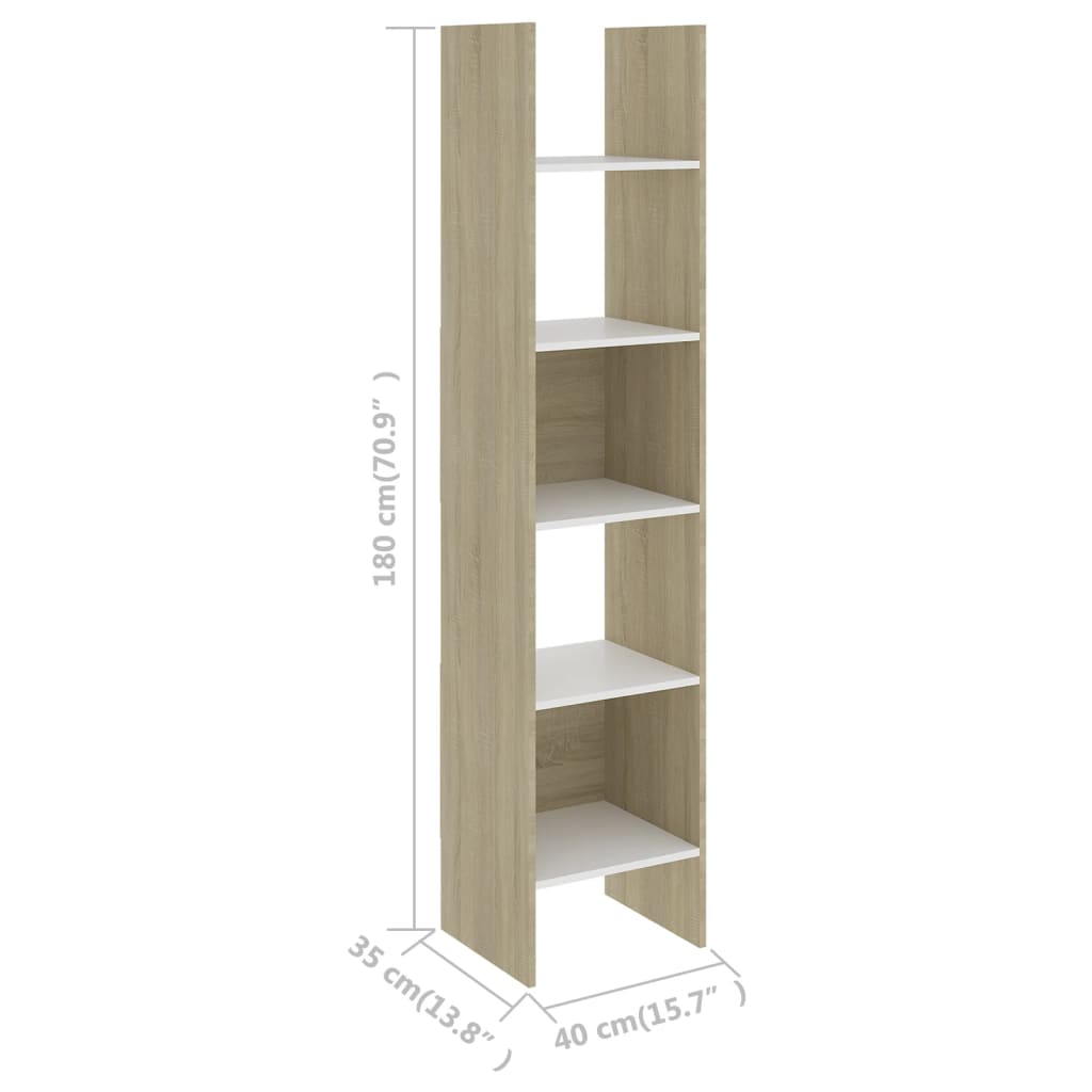 vidaXL Book Cabinet White and Sonoma Oak 40x35x180 cm Engineered Wood
