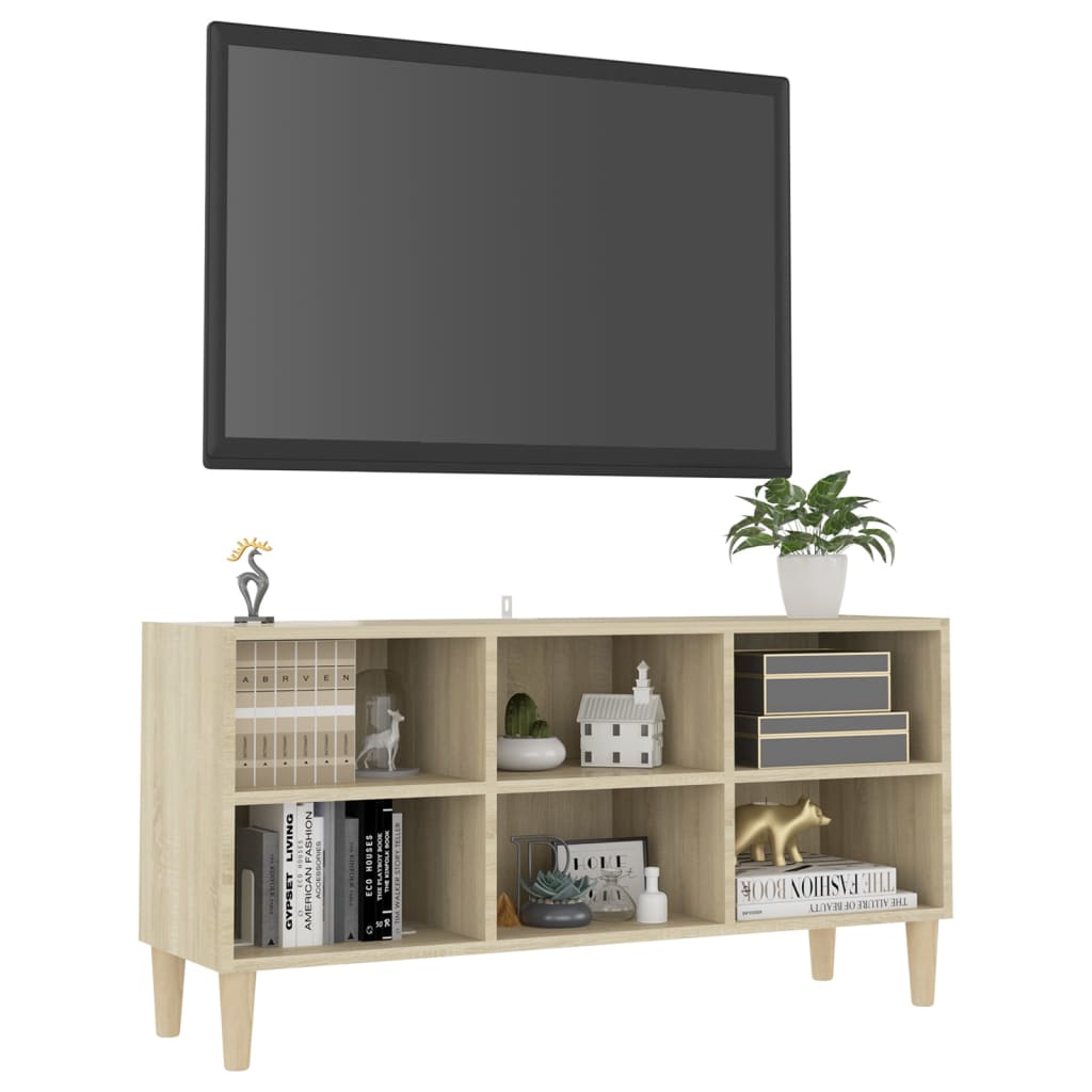vidaXL TV Cabinet with Solid Wood Legs Sonoma Oak 103.5x30x50 cm