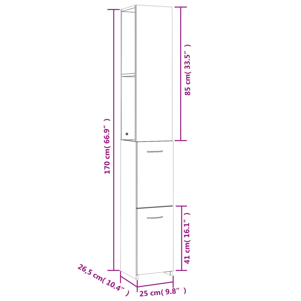vidaXL Bathroom Cabinet Sonoma Oak 25x26.5x170 cm Engineered Wood