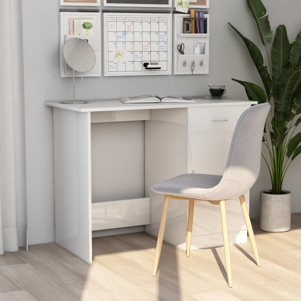 vidaXL Desk High Gloss White 100x50x76 cm Engineered Wood