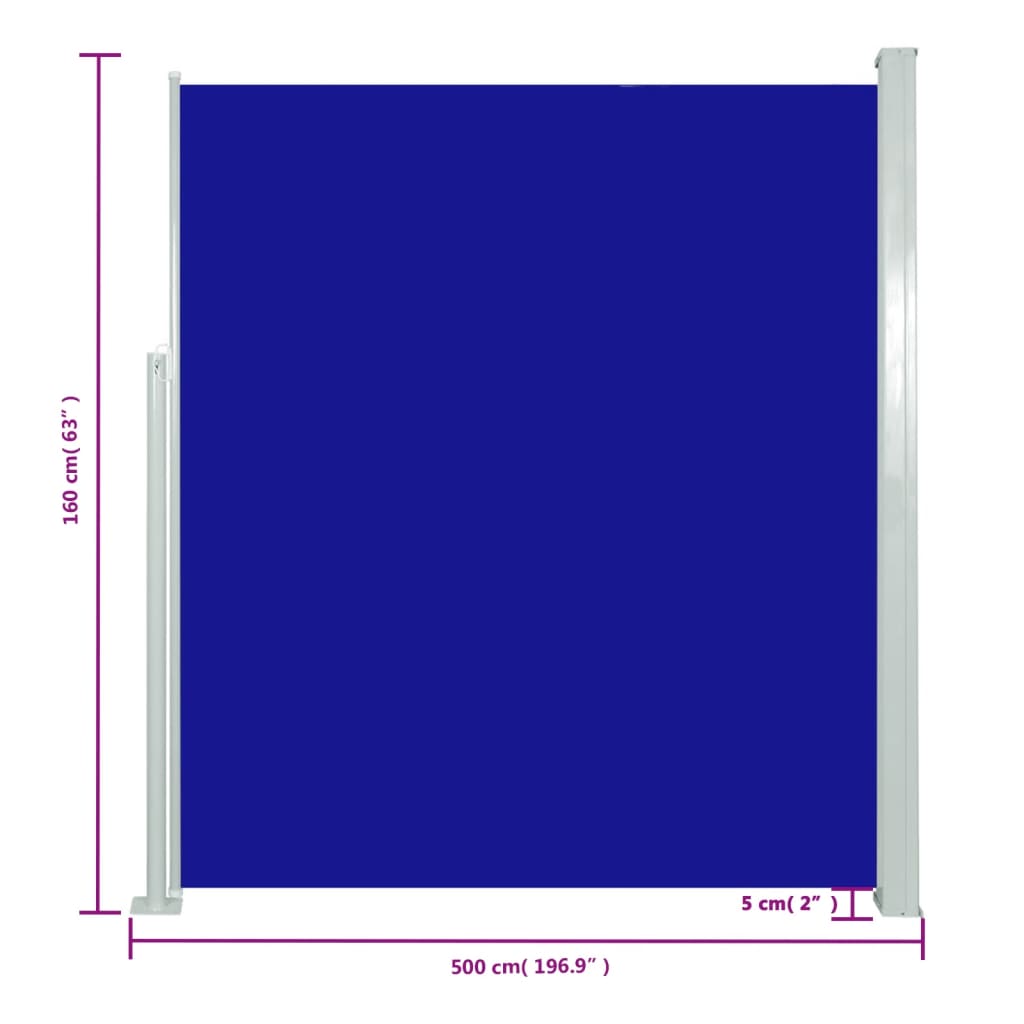 vidaXL Patio Retractable Side Awning 160x500 cm Blue