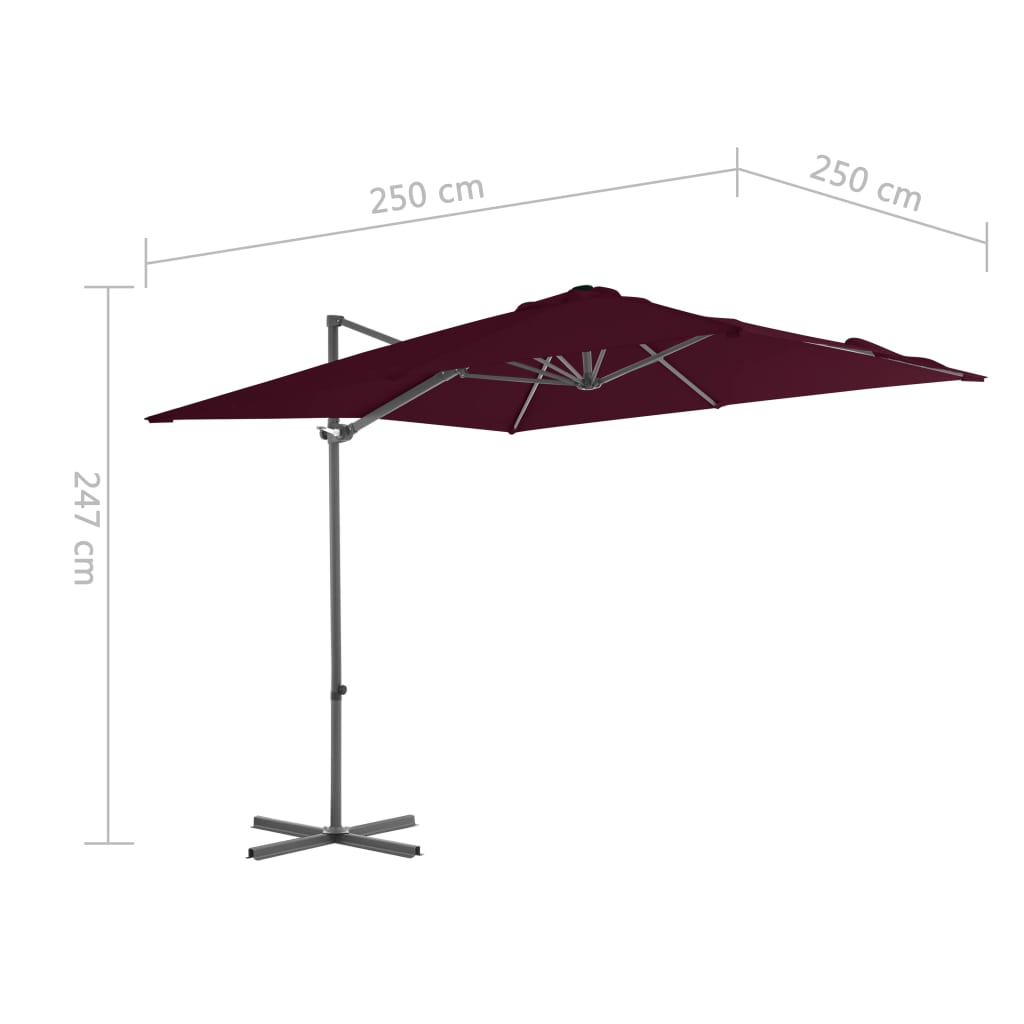 vidaXL Cantilever Umbrella with Steel Pole Bordeaux Red 250x250 cm