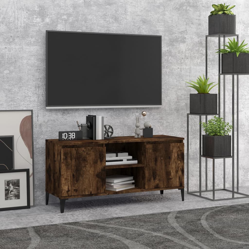 vidaXL TV Cabinet with Metal Legs Smoked Oak 103.5x35x50 cm