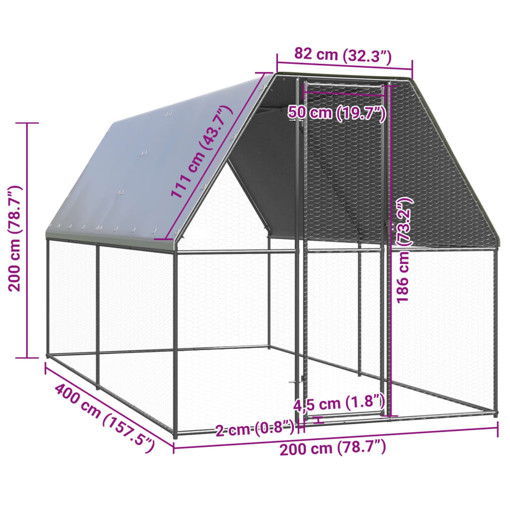 vidaXL Outdoor Chicken Cage 2x4x2 m Galvanised Steel
