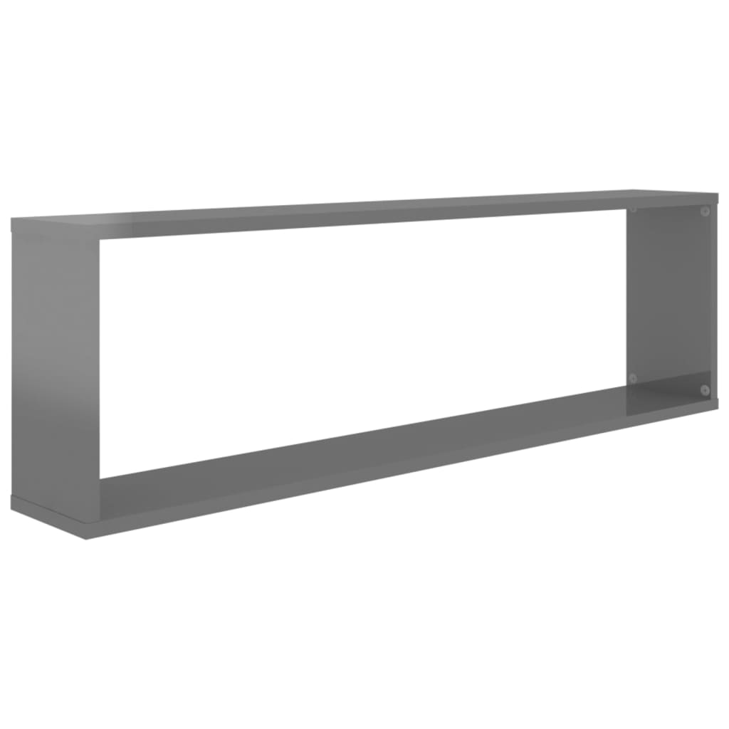vidaXL Wall Cube Shelf 2 pcs High Gloss Grey 100x15x30 cm Engineered Wood
