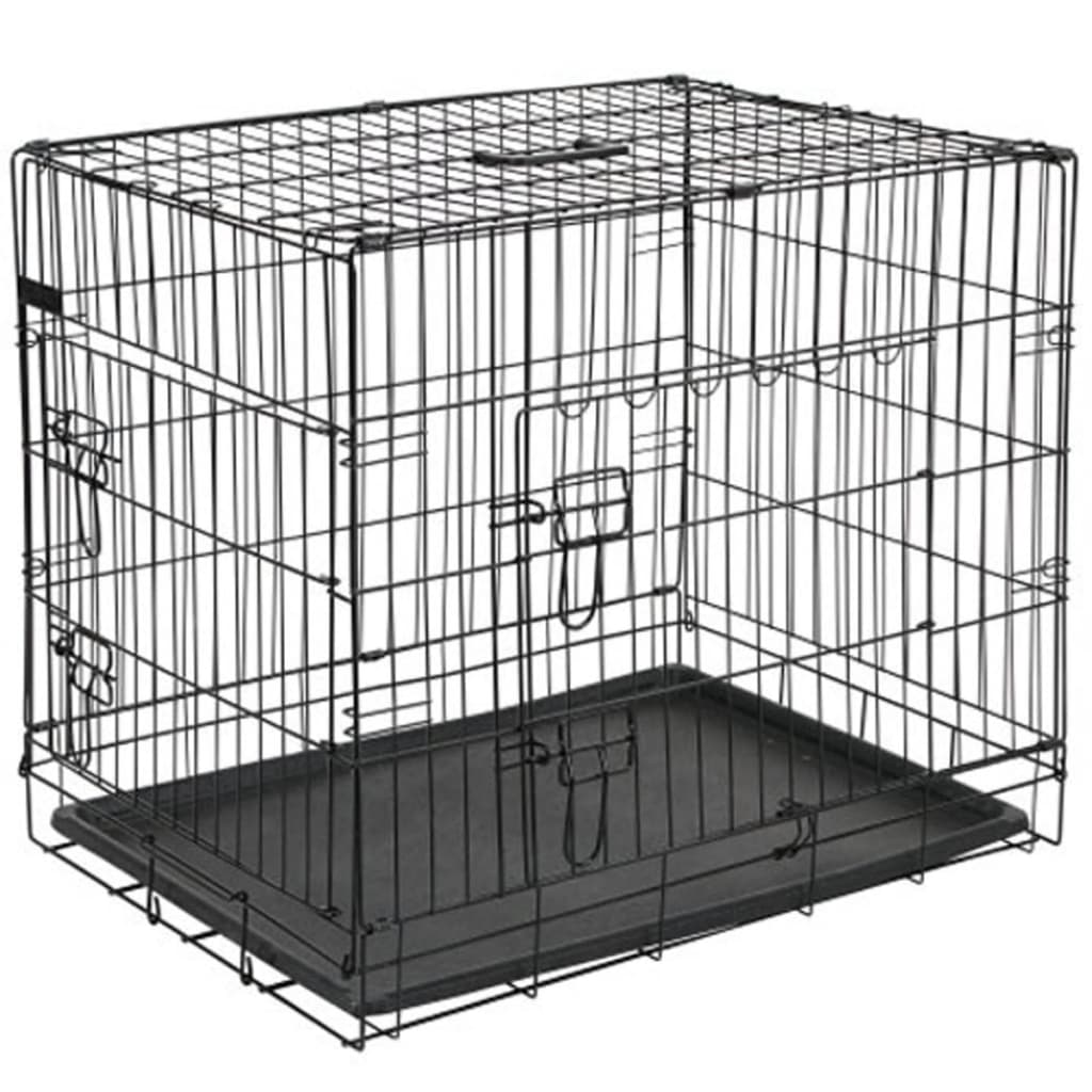 @Pet Dog Transport Crate Metal 63x44x50.5 cm Black 15001