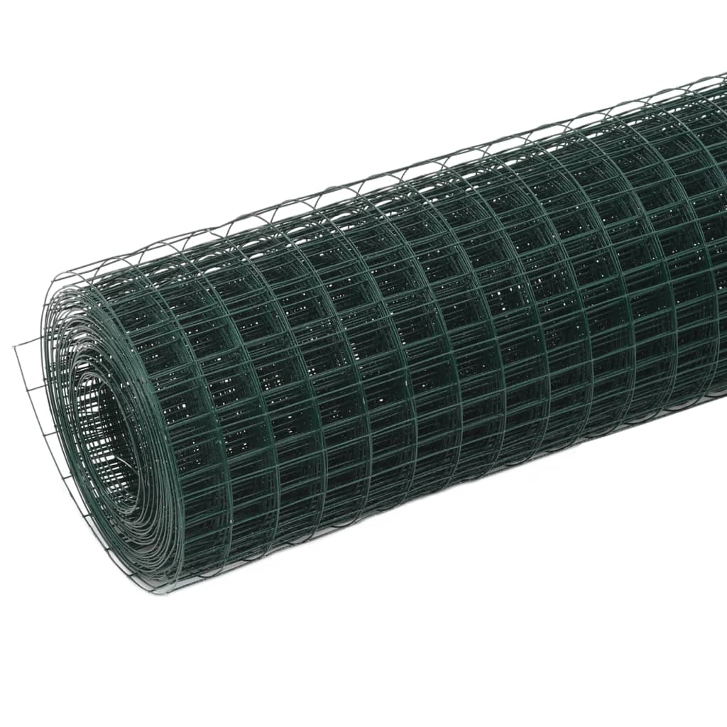 vidaXL Chicken Wire Fence Steel with PVC Coating 10x1.5 m Green