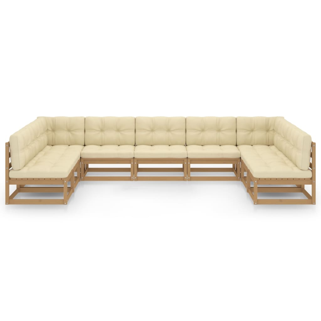 vidaXL 9 Piece Garden Lounge Set&Cushions Honey Brown Solid Wood Pine
