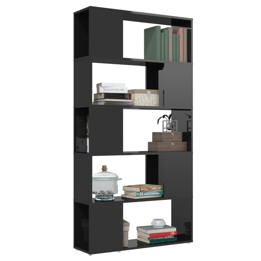 vidaXL Book Cabinet Room Divider High Gloss Black 80x24x155 cm Engineered Wood