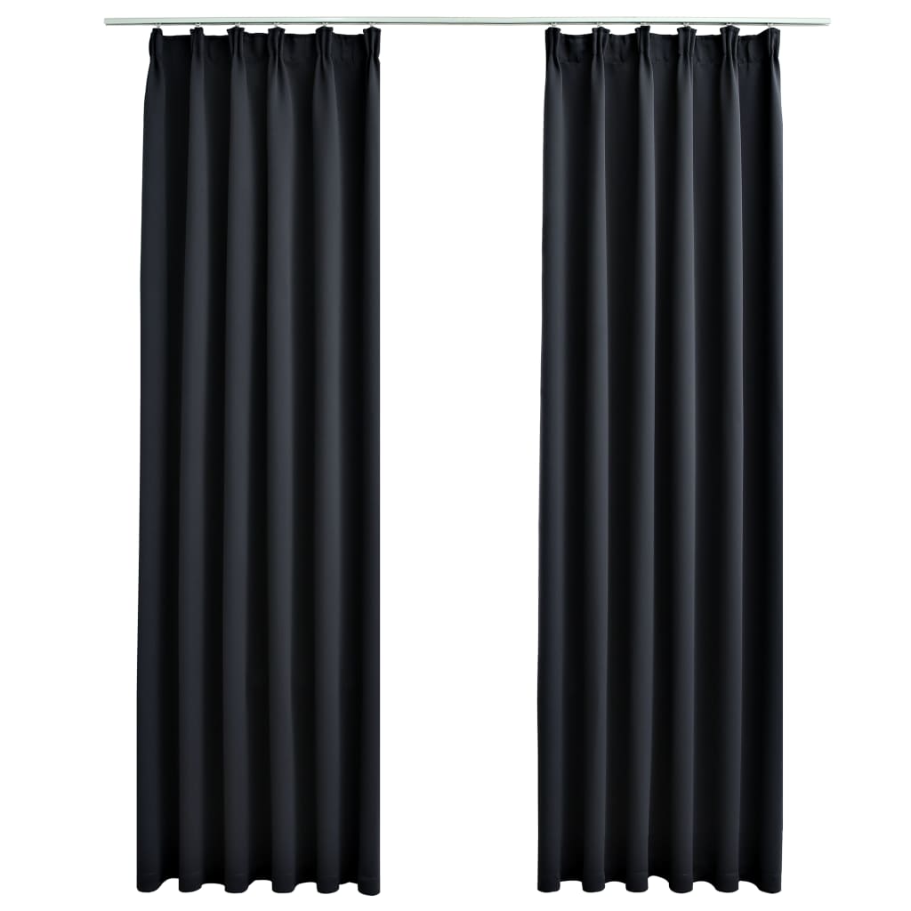 vidaXL Blackout Curtains with Hooks 2 pcs Black 140x225 cm