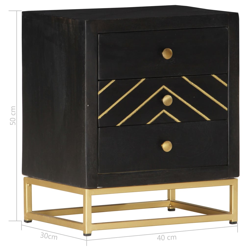 vidaXL Bedside Cabinet Black and Gold 40x30x50 cm Solid Mango Wood
