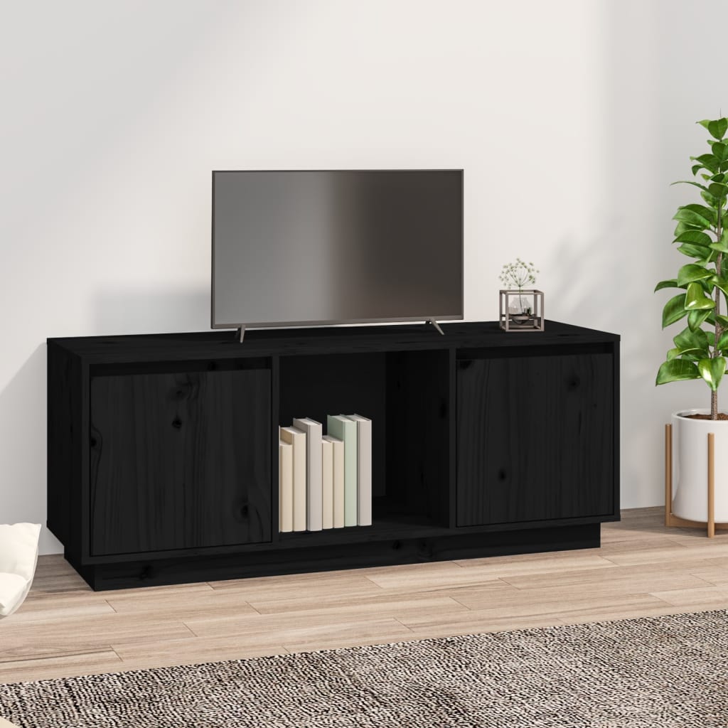 vidaXL TV Cabinet Black 110.5x35x44 cm Solid Wood Pine