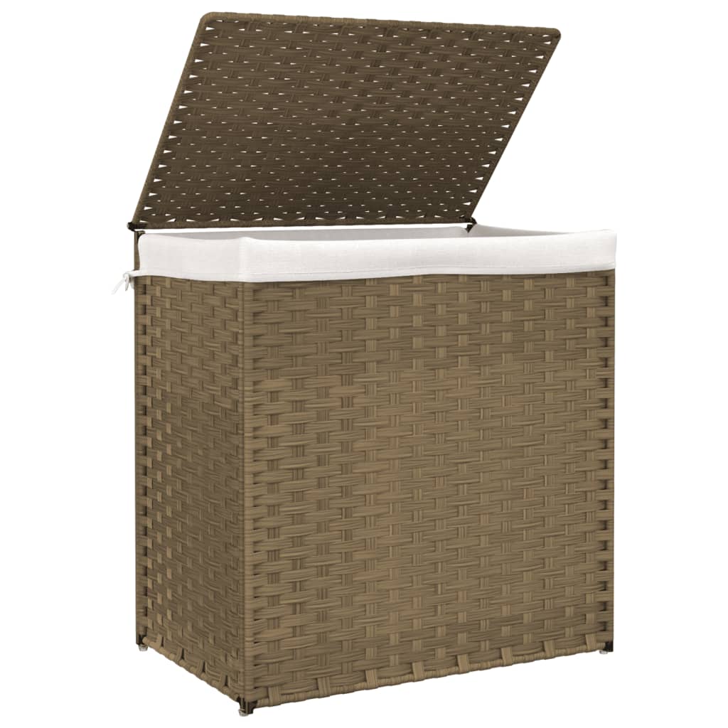 vidaXL Laundry Basket with 2 Sections 53x35x57 cm Poly Rattan