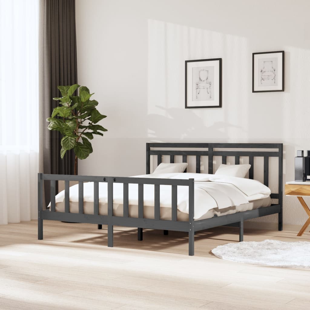 vidaXL Bed Frame Grey 180x200 cm Super King Size Solid Wood