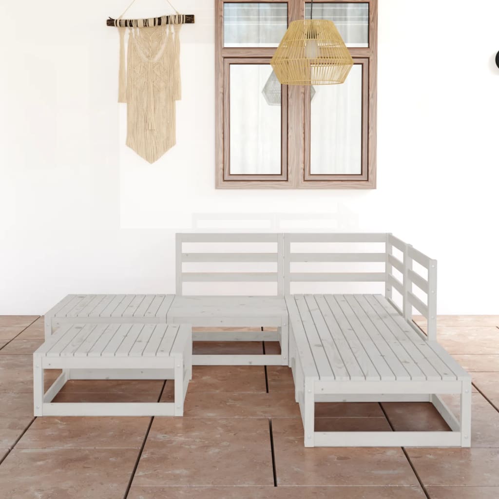 vidaXL 6 Piece Garden Lounge Set White Solid Wood Pine