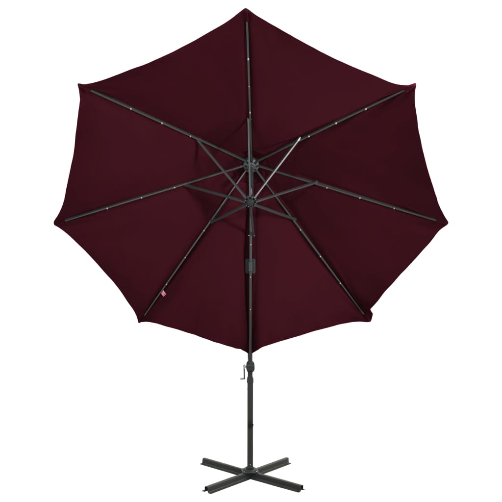 vidaXL Cantilever Umbrella with Pole and LED Lights Bordeaux Red 300cm