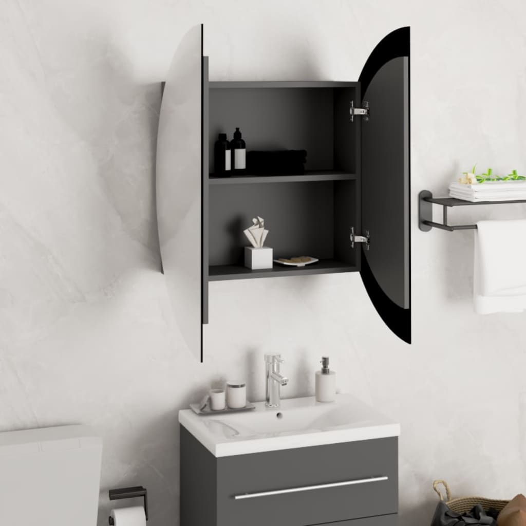 vidaXL Bathroom Cabinet with Round Mirror&LED Grey 54x54x17.5 cm