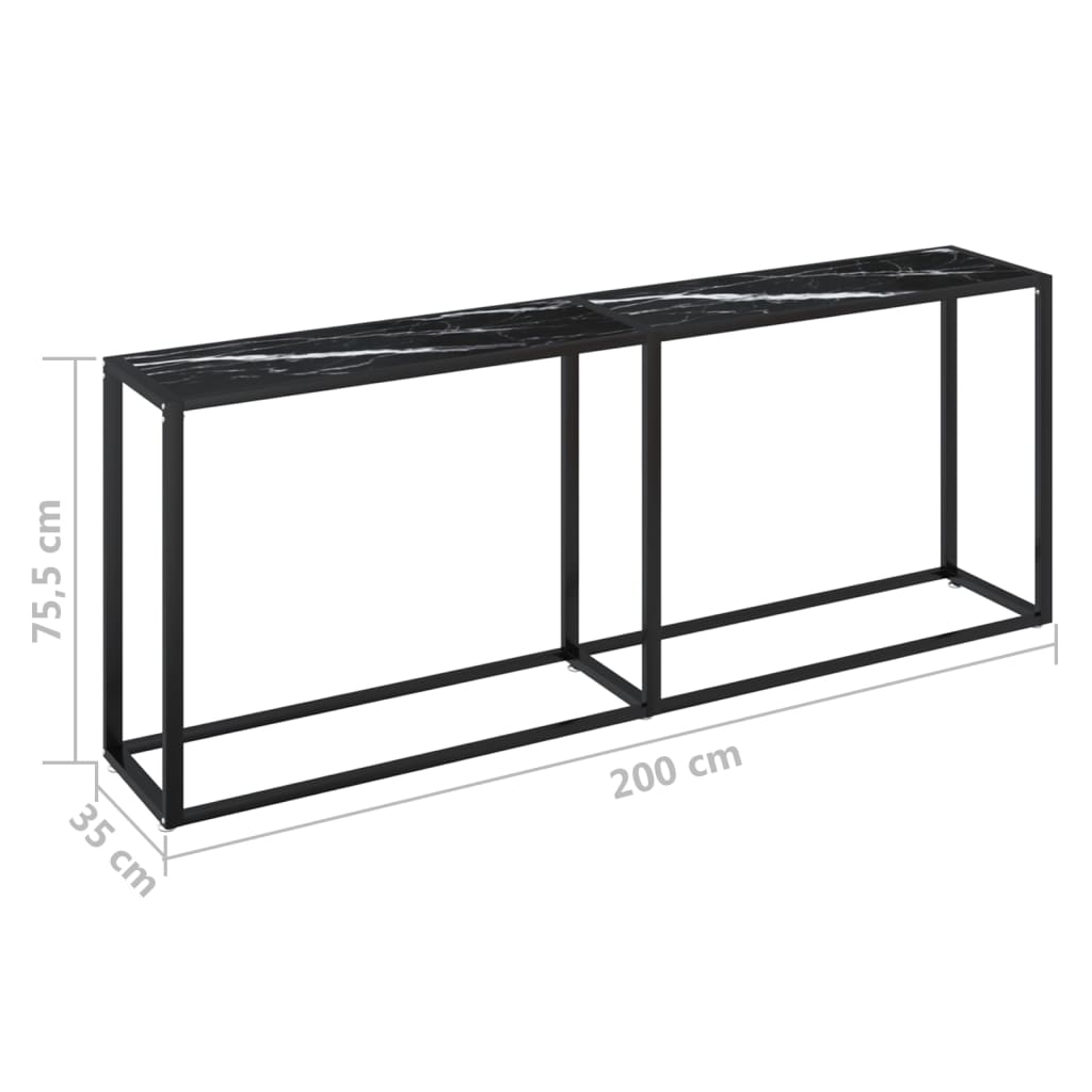 vidaXL Console Table Black Marble 200x35x75.5cm Tempered Glass