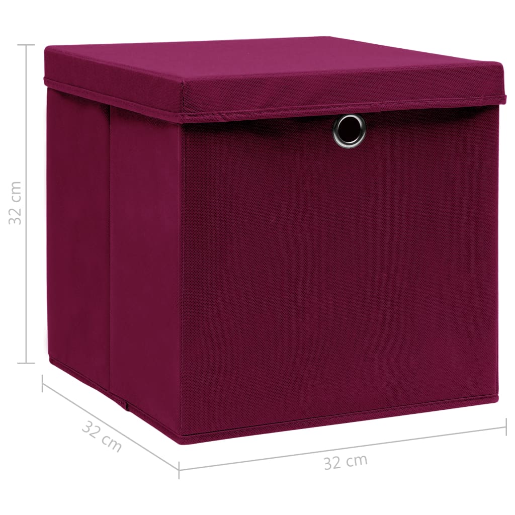 vidaXL Storage Boxes with Lids 4 pcs Dark Red 32x32x32 cm Fabric