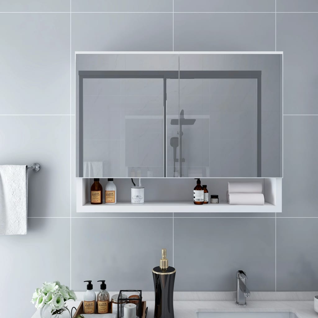 vidaXL LED Bathroom Mirror Cabinet White 80x15x60 cm MDF | vidaXL.ie