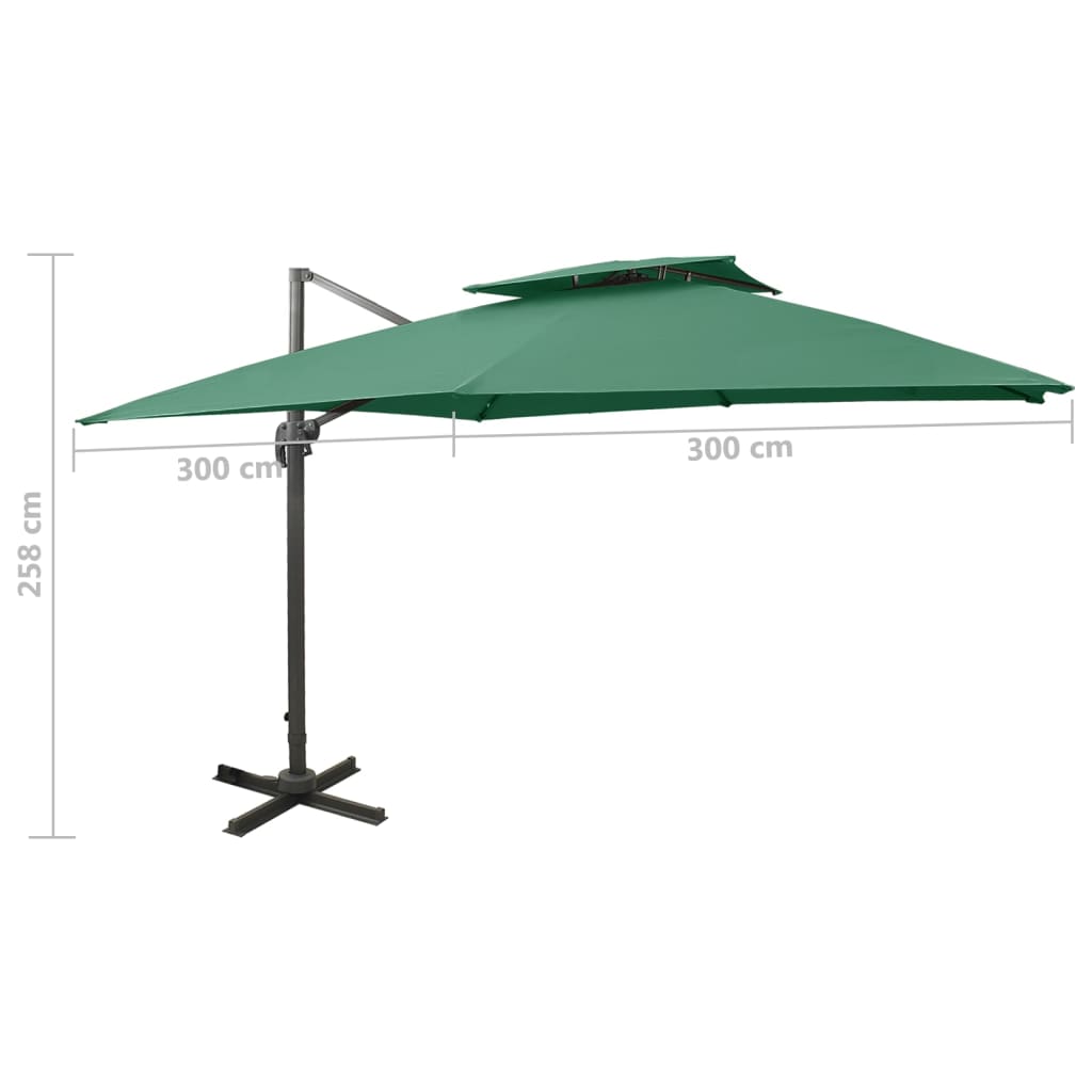 vidaXL Cantilever Umbrella with Double Top 300x300 cm Green