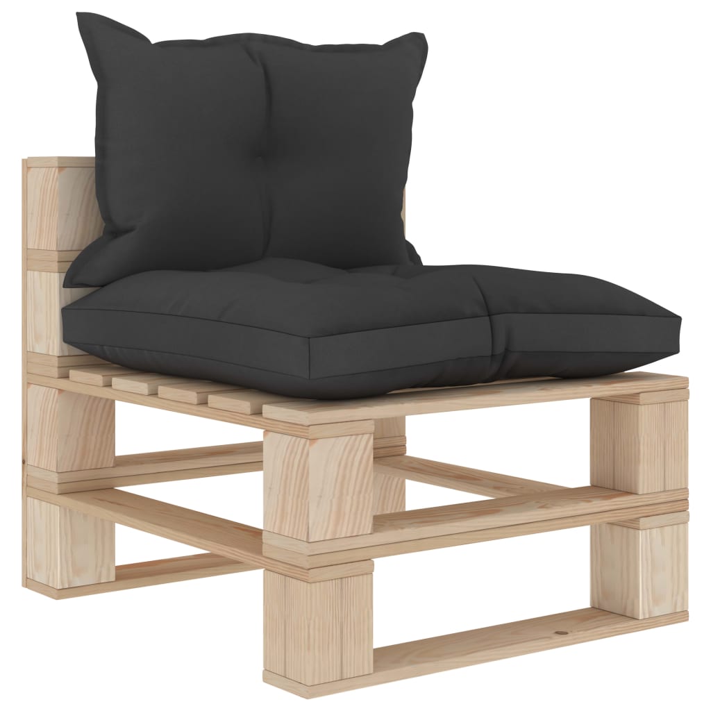 vidaXL Garden Pallet Middle Sofa with Black Cushions Wood