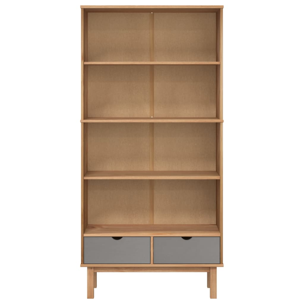 vidaXL Bookcase OTTA with 2 Drawers Brown and Grey Solid Wood Pine