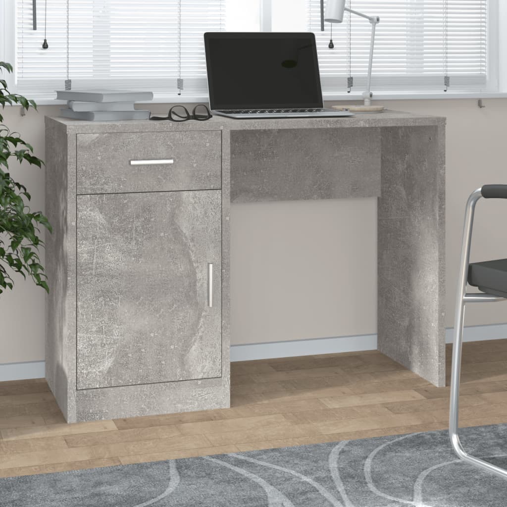vidaXL Desk with Drawer&Cabinet Concrete Grey 100x40x73 cm Engineered Wood