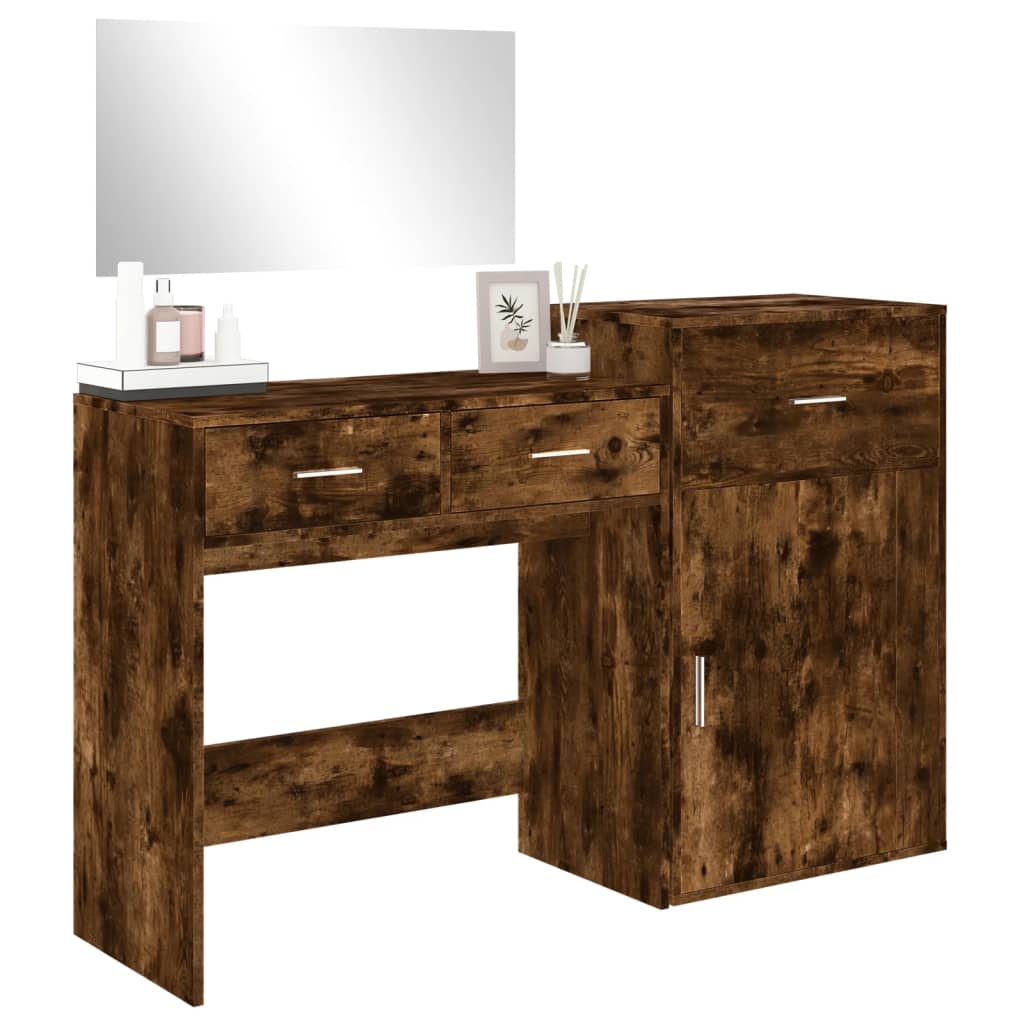 vidaXL 3 Piece Dressing Table Set Smoked Oak Engineered Wood