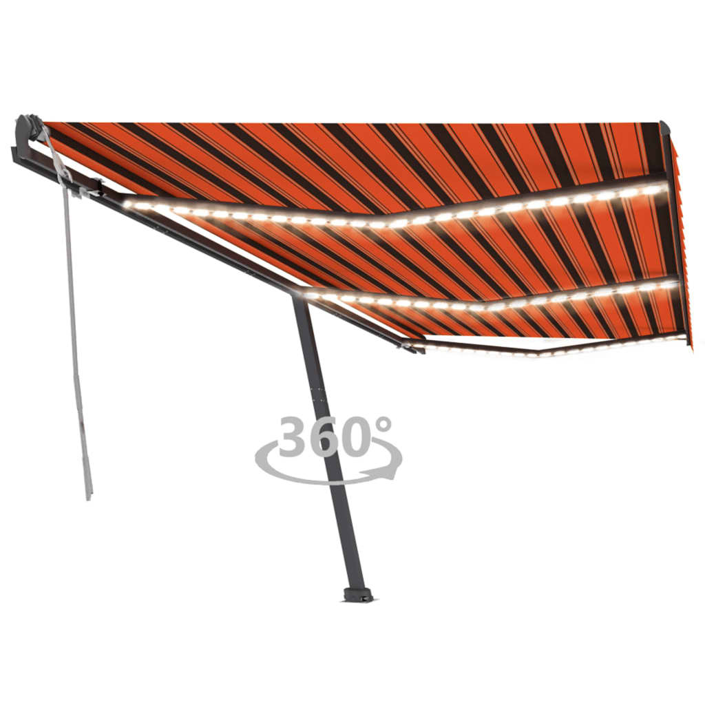 vidaXL Manual Retractable Awning with LED 600x300 cm Orange and Brown