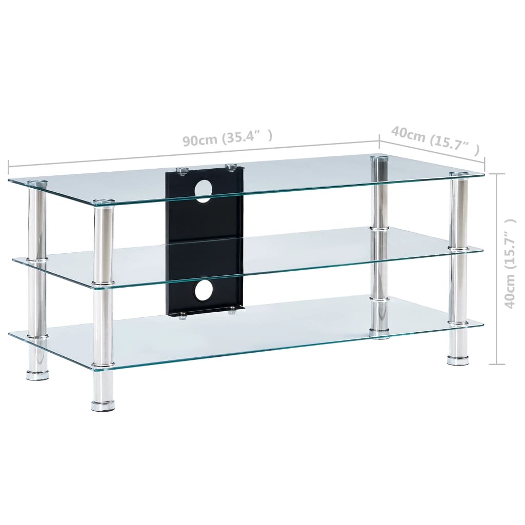 vidaXL TV Stand Transparent 90x40x40 cm Tempered Glass