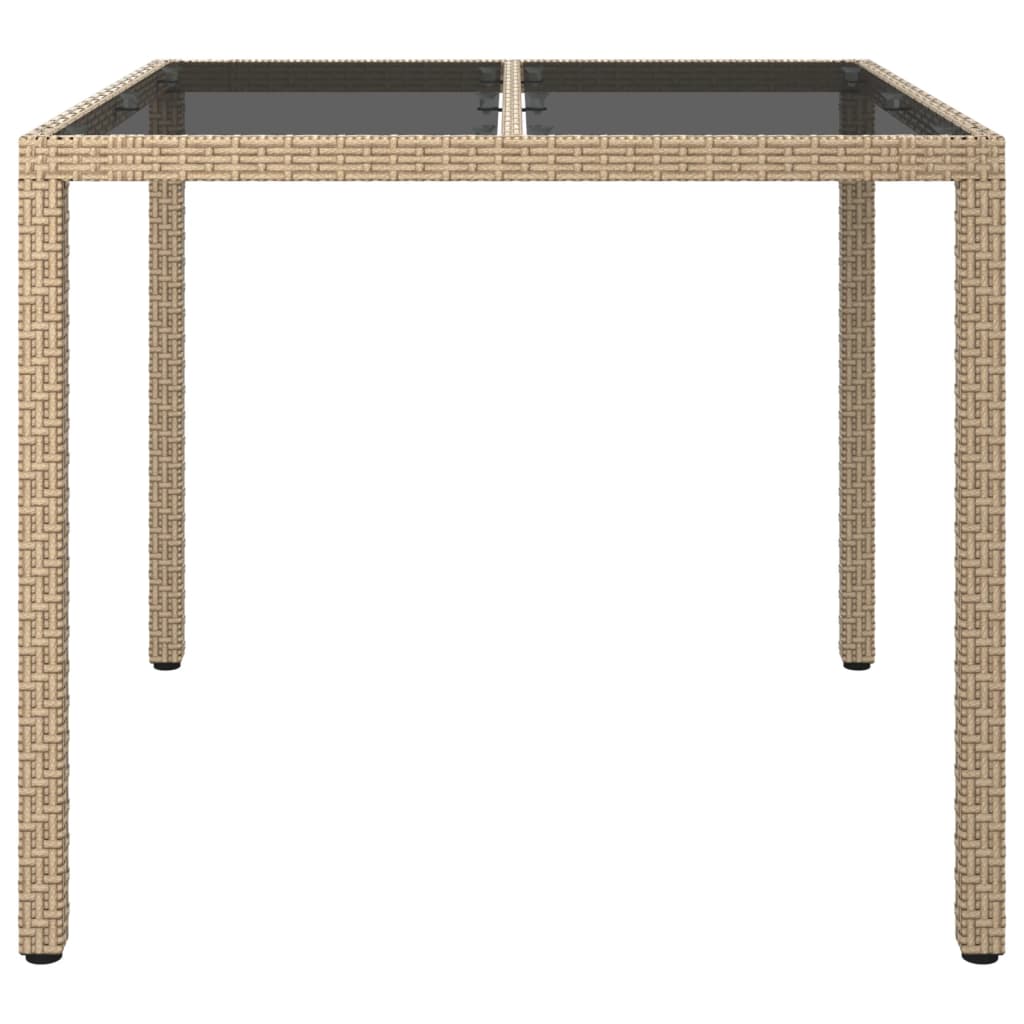 vidaXL Garden Table 90x90x75 cm Tempered Glass and Poly Rattan Beige