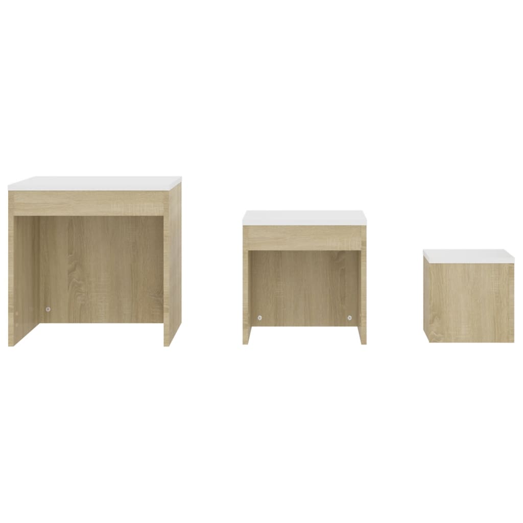 vidaXL Nesting Tables 3 pcs White and Sonoma Oak Engineered Wood