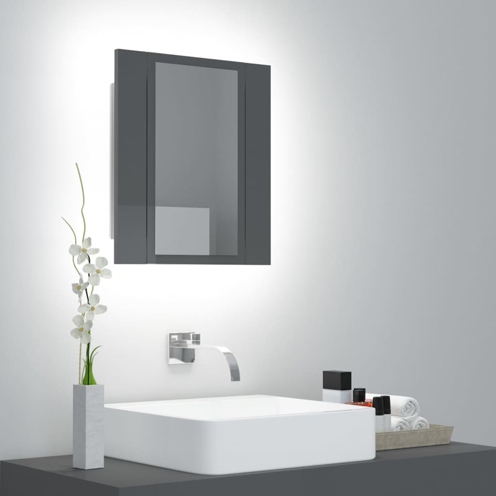 vidaXL LED Bathroom Mirror Cabinet High Gloss Grey 40x12x45 cm Acrylic