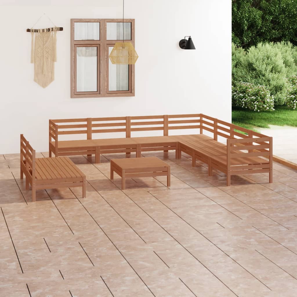 vidaXL 10 Piece Garden Lounge Set Solid Wood Pine Honey Brown