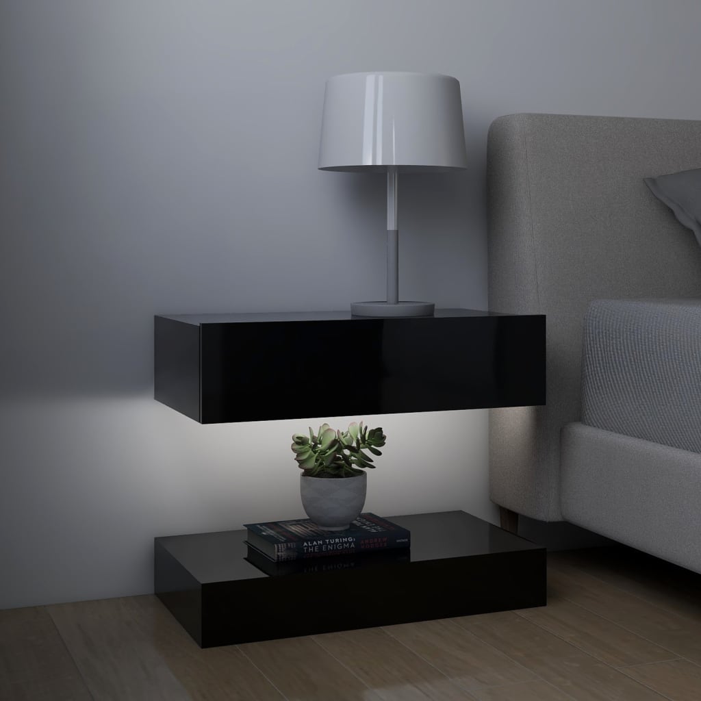 vidaXL Bedside Cabinets 2 pcs High Gloss Black 60x35 cm Engineered Wood