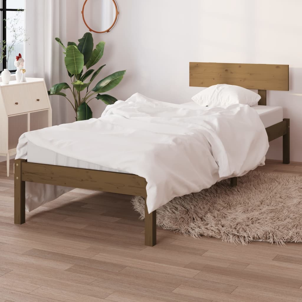 vidaXL Bed Frame Honey Brown Solid Wood Pine 90x190 cm Single