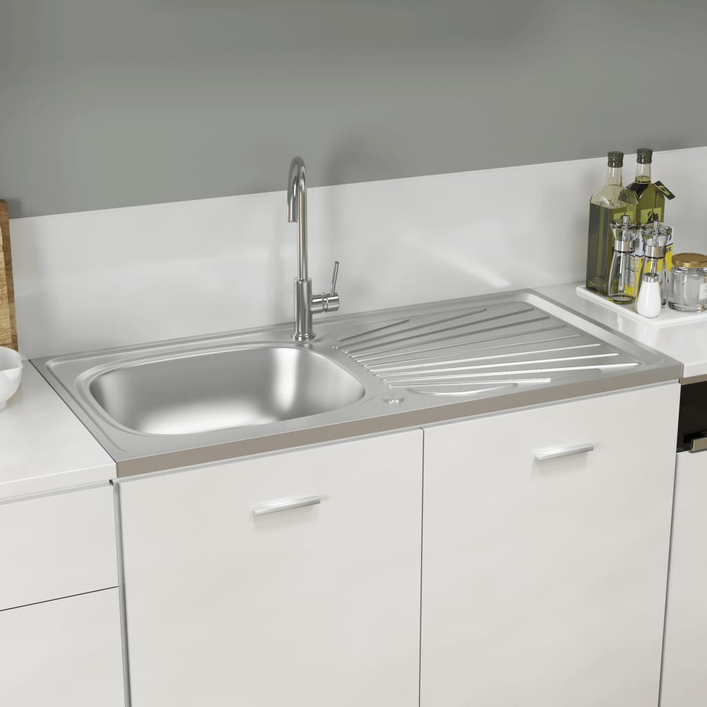 vidaXL Kitchen Sink with Drainer Set Silver 1000x500x155 mm Stainless Steel