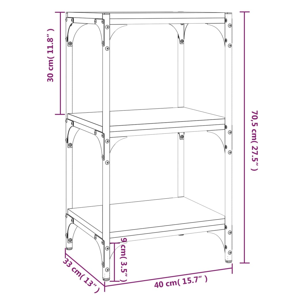 vidaXL Book Cabinet Grey Sonoma 40x33x70.5 cm Engineered Wood and Steel