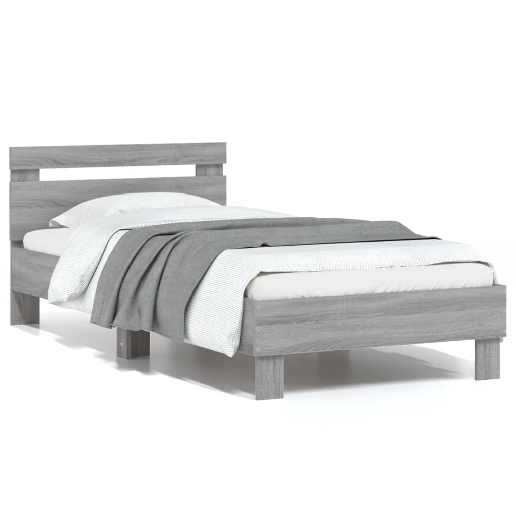 vidaXL Bed Frame with Headboard Grey Sonoma 75x190 cm Small Single Engineered wood