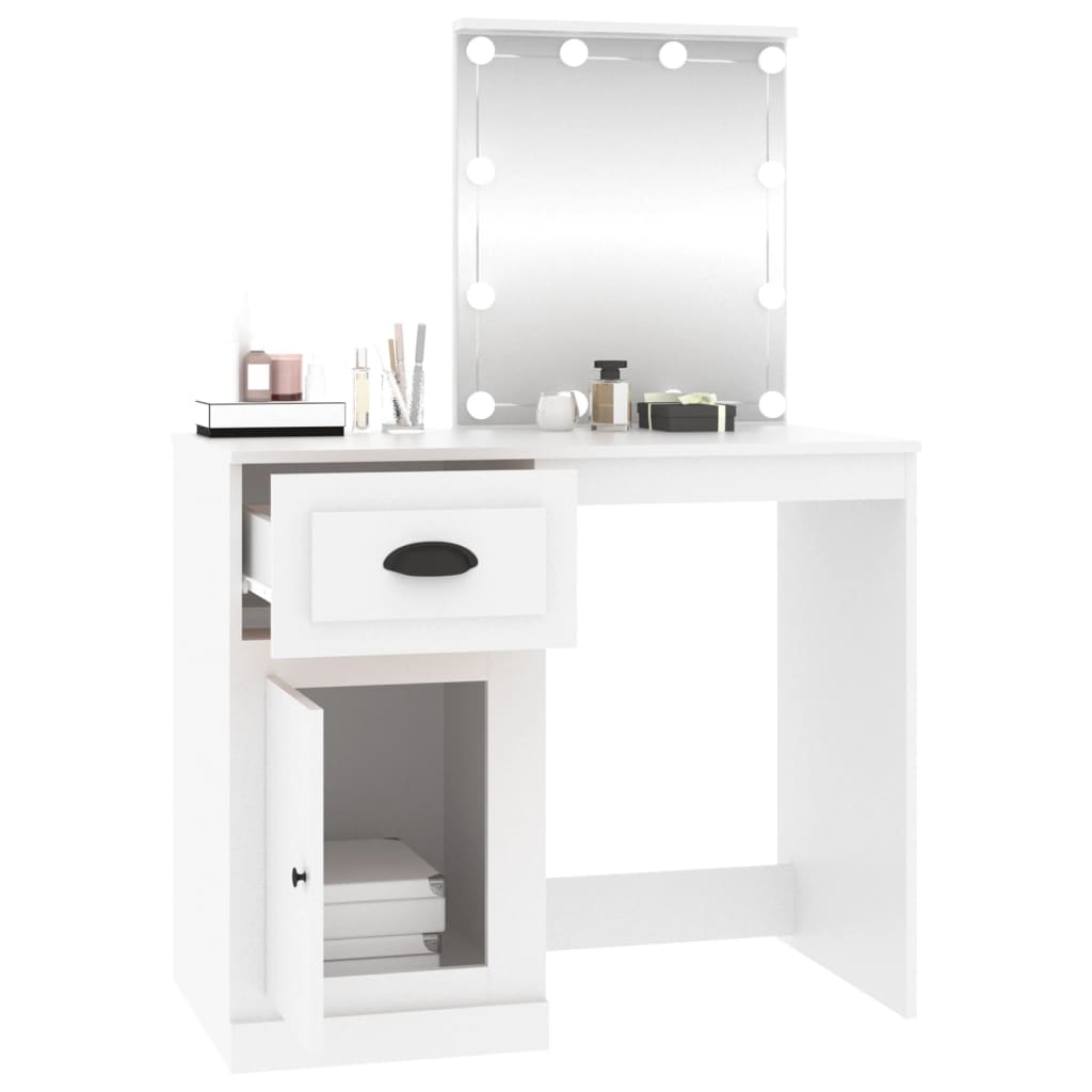 vidaXL Dressing Table with LED White 90x50x132.5 cm Engineered Wood