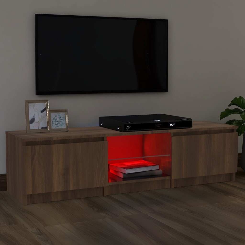 vidaXL TV Cabinet with LED Lights Brown Oak 140x40x35.5 cm