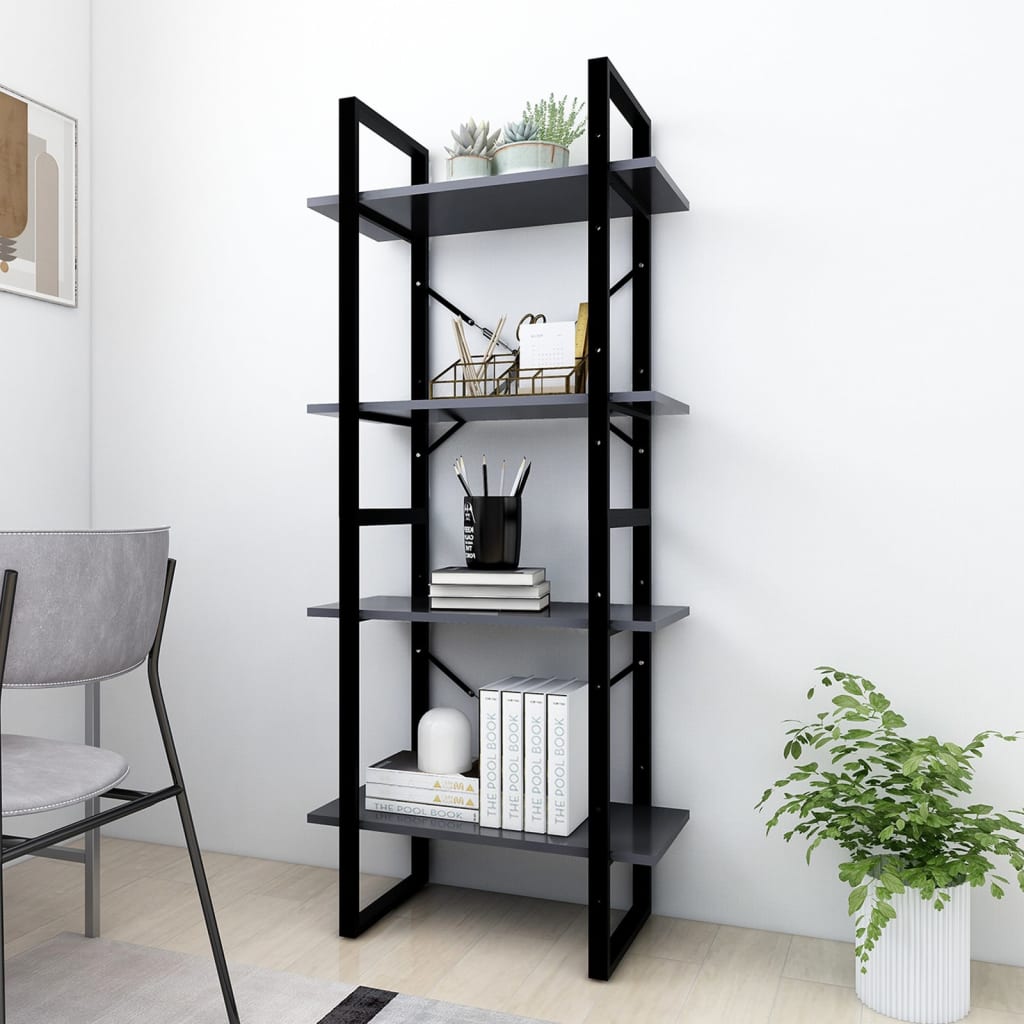 vidaXL 4-Tier Book Cabinet Grey 60x30x140 cm Engineered Wood