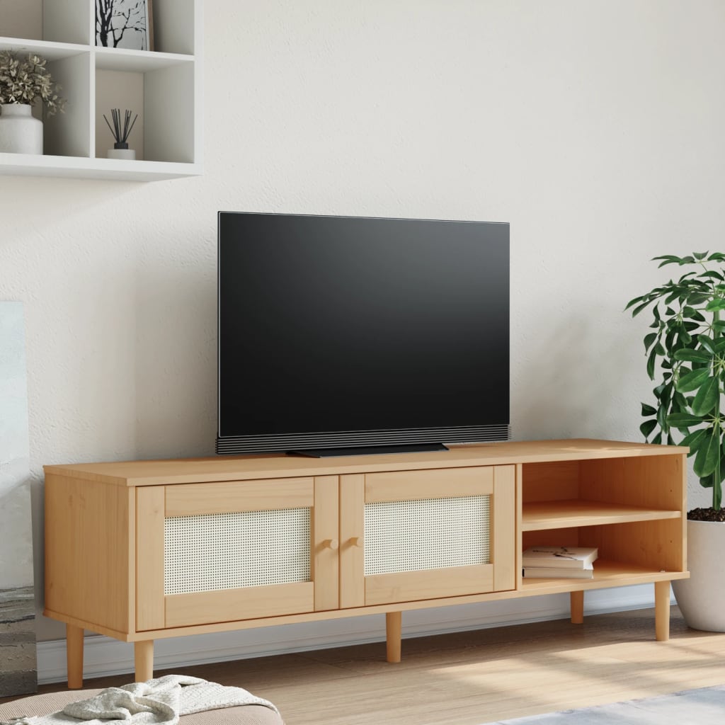 vidaXL TV Cabinet SENJA Rattan Look Brown 158x40x49cm Solid Wood Pine