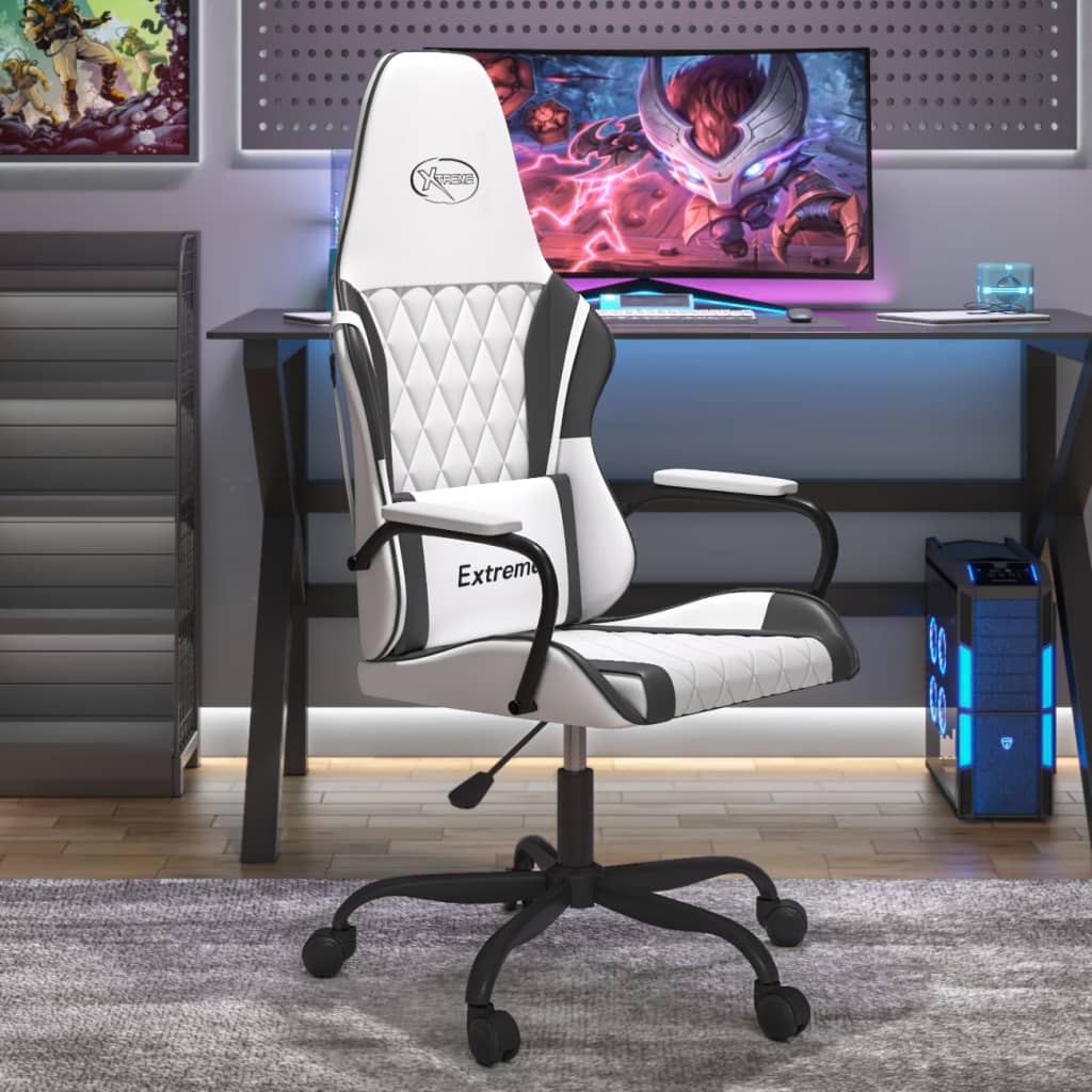 vidaXL Massage Gaming Chair White and Black Faux Leather