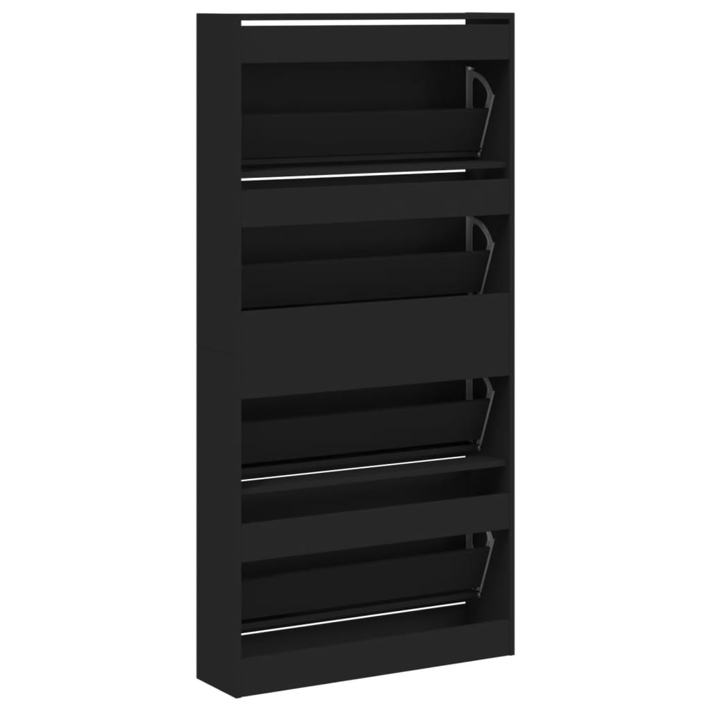 vidaXL Shoe Cabinet with 4 Flip-Drawers Black 80x21x163.5 cm