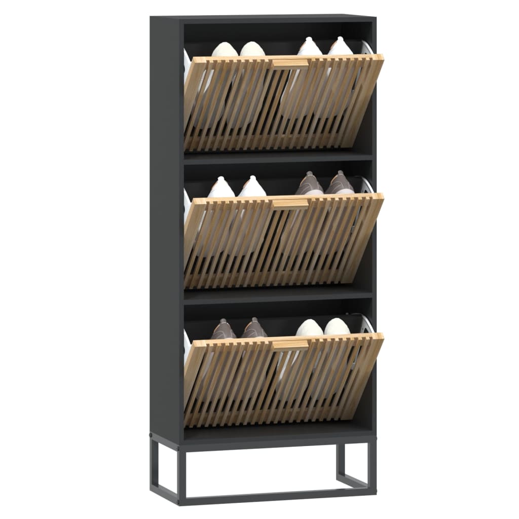 vidaXL Shoe Cabinet Black 52x25x120 cm Engineered Wood